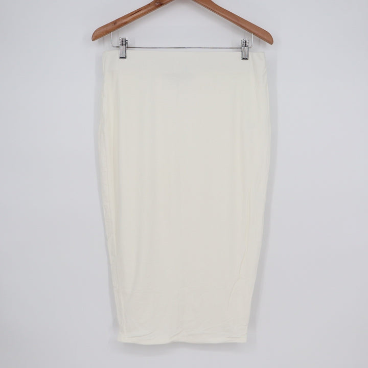 Naked Wardrobe Womens 1X Cream Midi Bodycon Pencil Skirt High Waist