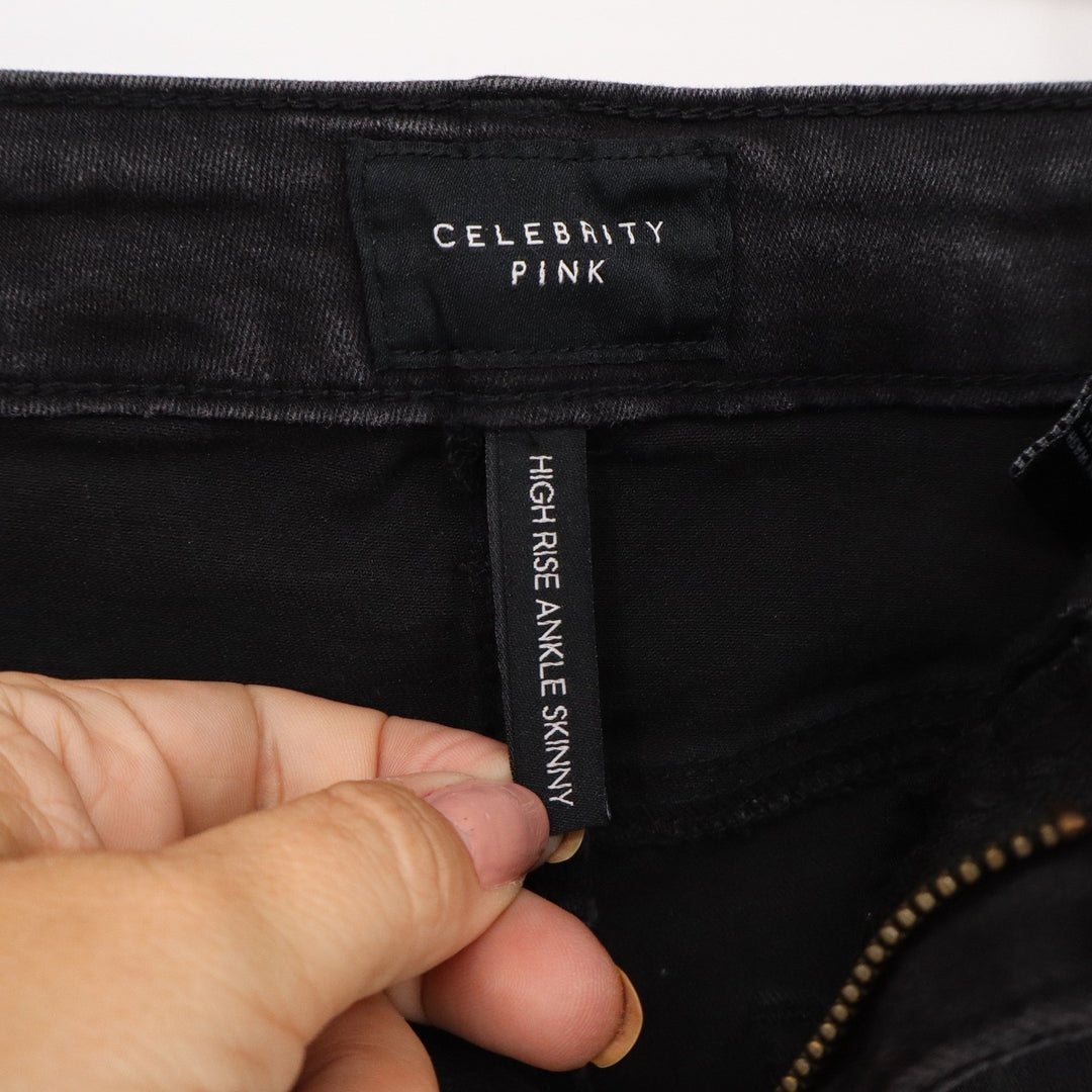 Celebrity Pink High Rise Ankle Skinny Jeans Black Silver Glitter Ombre