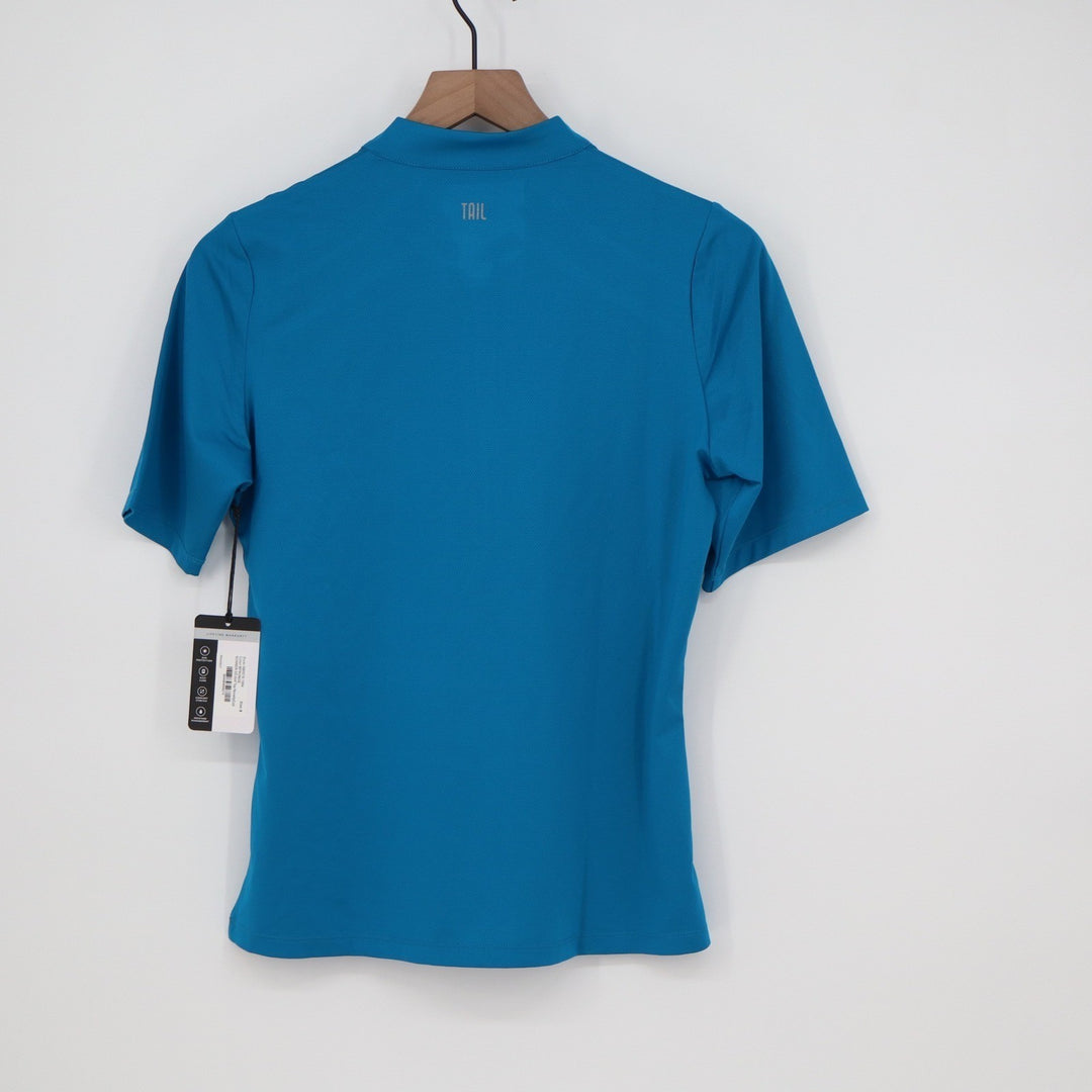 Tail Activewear Bonner SS Golf Top Mykonos Blue Quarter Zip Mock Neck Small NEW