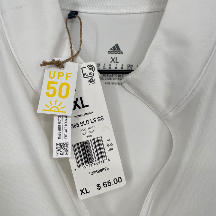 Adidas Golf Polo Shirt Women XL Long Sleeve White UPF 50 Quarter Zip Athleisure