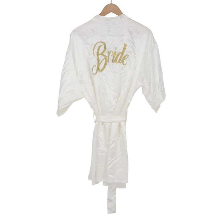 Boohoo Robe Women L Metallic Embroidered Bride Ivory Satin Short New
