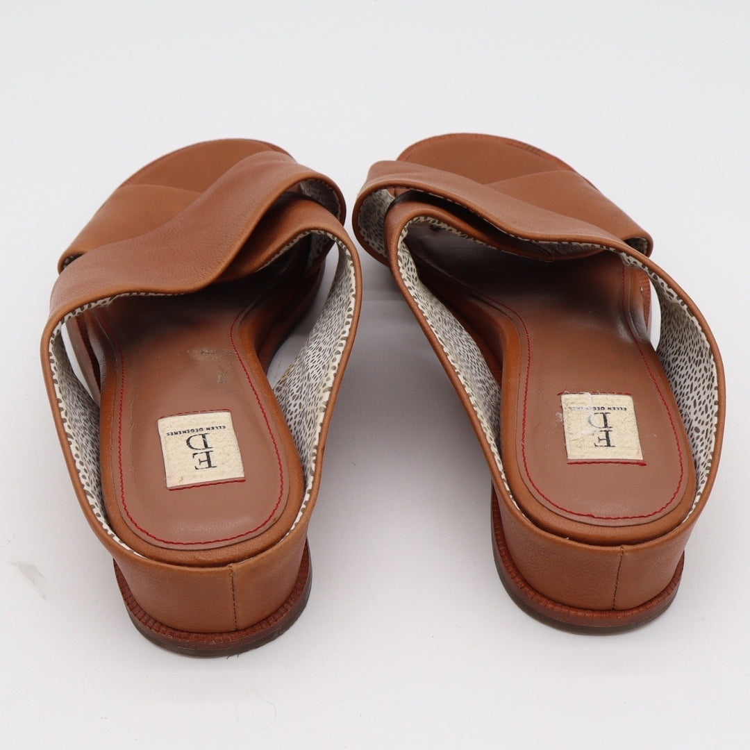 ED Ellen DeGeneres Womens Tan Leather Crisscross Slide Wedge Sandals Size 10