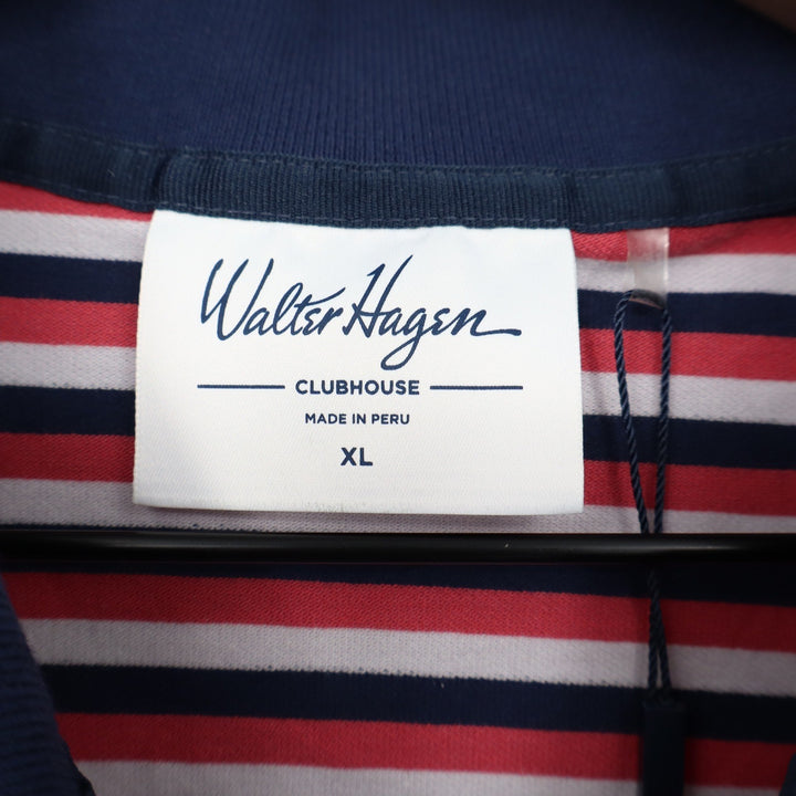 Walter Hagen Mens XL Clubhouse Stripe Pique Polo Pink Navy Blue