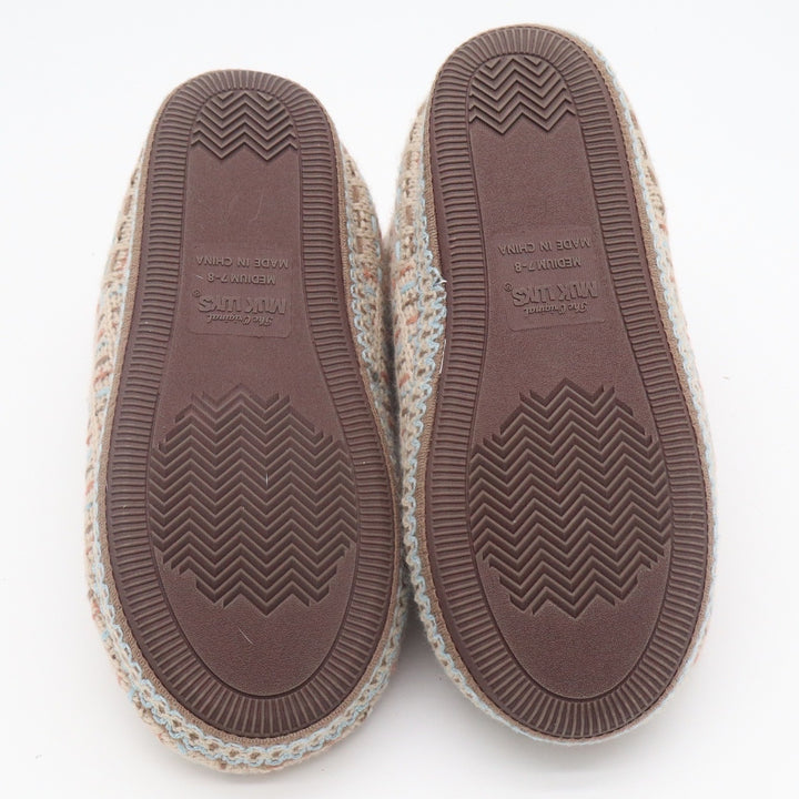 Muk Luks Womens Knit Slipper Boots Faux Fur Lined Beige Blue Coral Size Small
