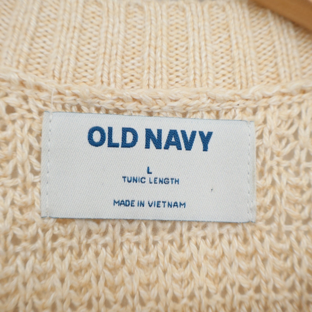 Old Navy Tunic Sweater Womens Large Beige Waffle Knit Crew Neck Long Sleeve