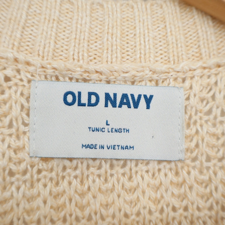 Old Navy Tunic Sweater Womens Large Beige Waffle Knit Crew Neck Long Sleeve
