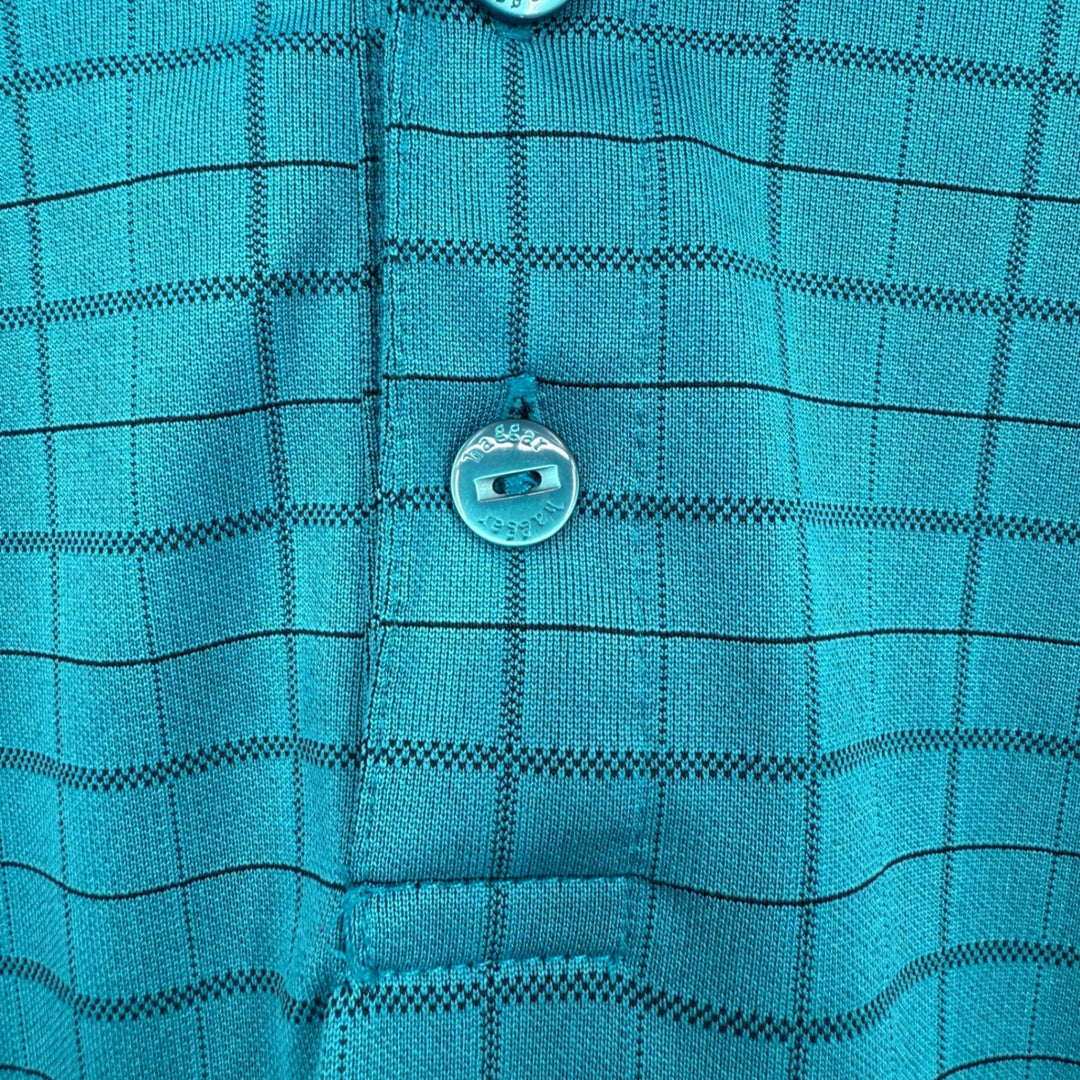 Cool 18 Performance Mens M/M Teal Grid Pattern Short Sleeve Polo Shirt