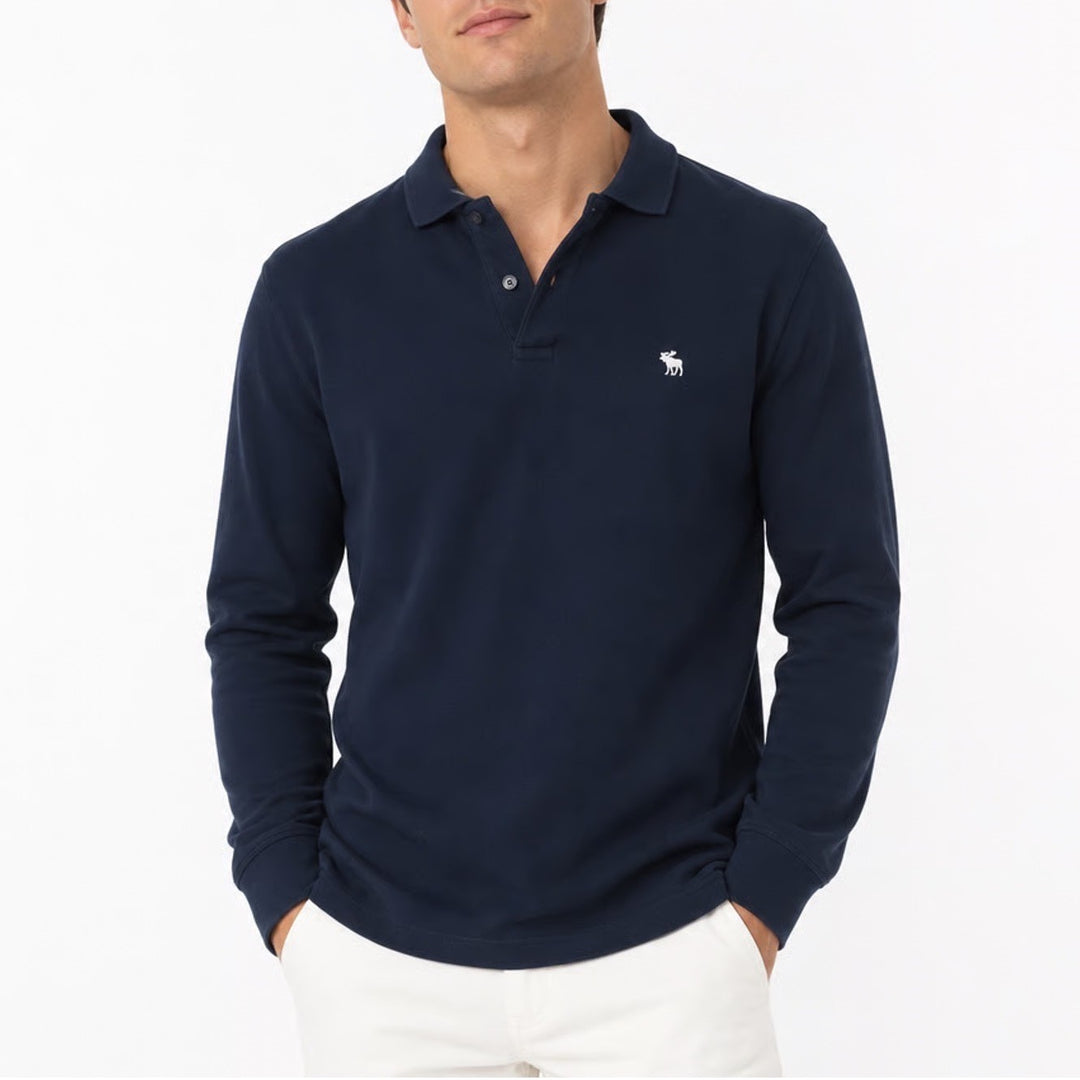Abercrombie & Fitch Mens Navy Blue Long Sleeve Stretch Polo Shirt Size M
