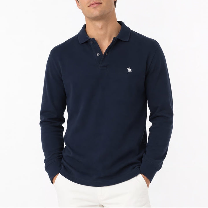 Abercrombie & Fitch Mens Navy Blue Long Sleeve Stretch Polo Shirt Size M
