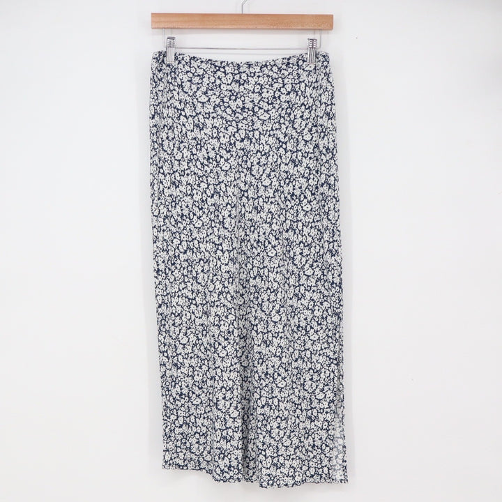 Old Navy Skirt Women M Midi Navy Blue Floral Elastic Waist Rayon Excellent