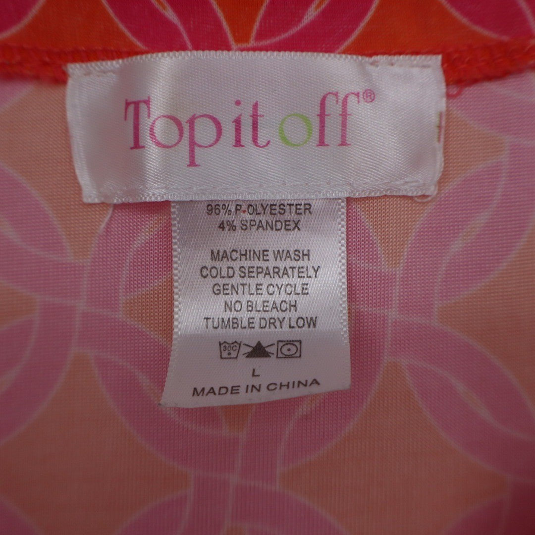 Top it off Orange Pink Geometric Print Spaghetti Strap V Neck Midi Dress Size L