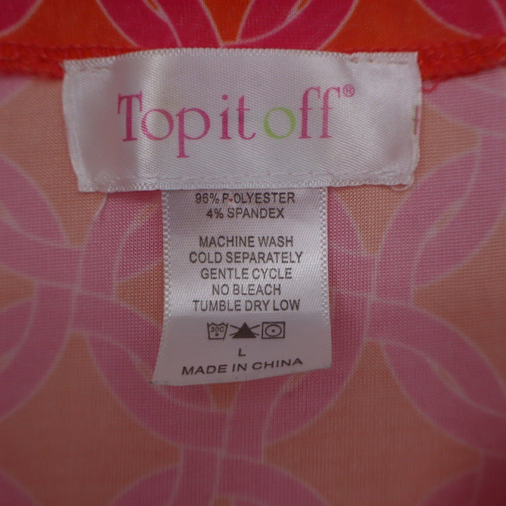 Top it off Orange Pink Geometric Print Spaghetti Strap V Neck Midi Dress Size L