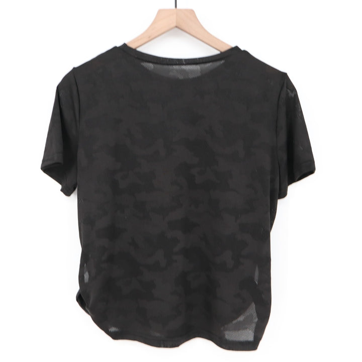 SheIn Easithlete T-Shirt Womens Large Black Camo Mesh Short Sleeve Crew Neck