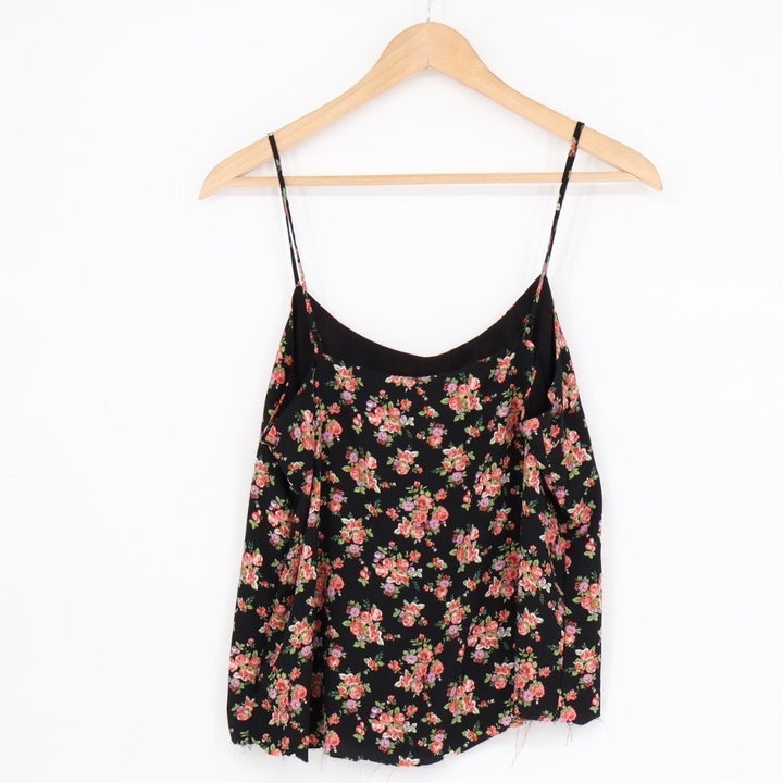 FOREVER 21 Crop Top Women Large Black Floral Adjustable Spaghetti Strap Pullover