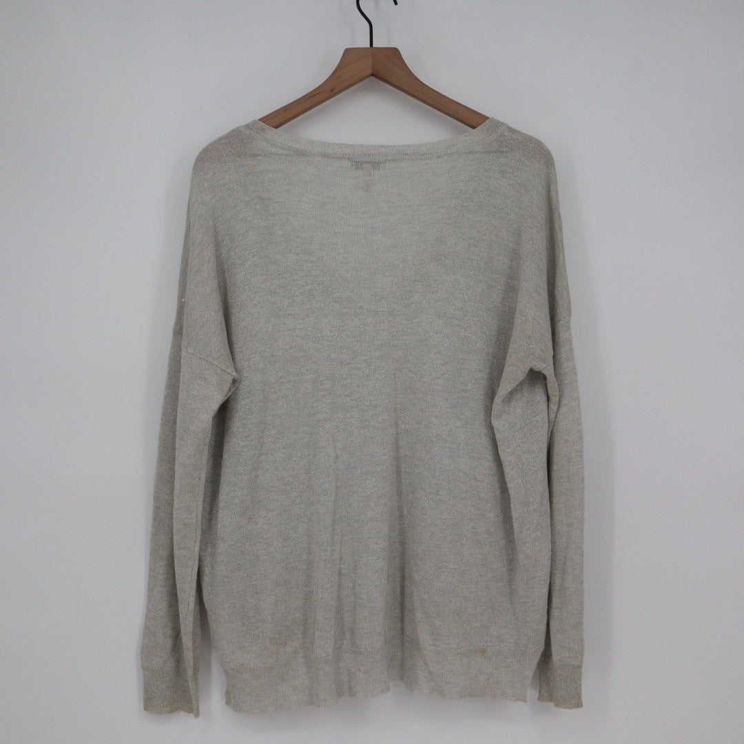 Joie V Neck Metallic Knit Sweater Long Sleeve Casual Pullover Size L