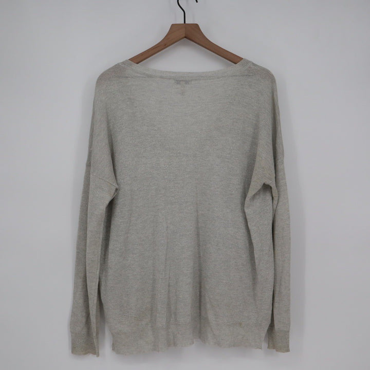 Joie V Neck Metallic Knit Sweater Long Sleeve Casual Pullover Size L