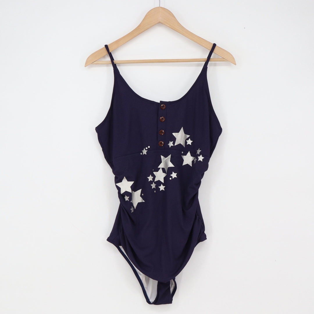 Unbranded One Piece Swimsuit Womens XL Star Print Navy Blue Ruched Excellent