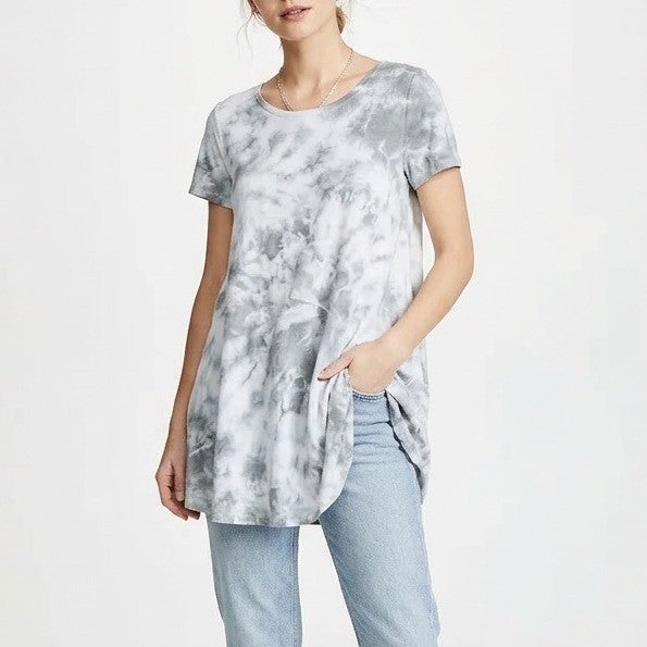 Caution To The Wind T-Shirt Dress Womens Grey Marble Pattern Round Neck Pullover