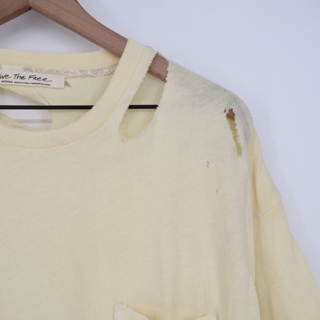 We The Free Distressed Cream Yellow Oversized Pocket Tee T Shirt Medium