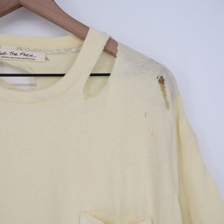 We The Free Distressed Cream Yellow Oversized Pocket Tee T Shirt Medium