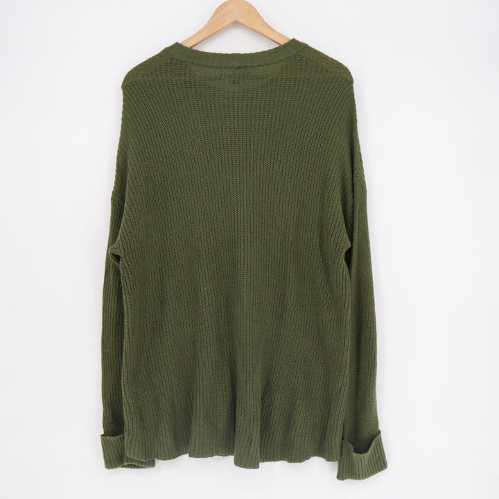 American Eagle Outfitters Sweater Womens Large Green Cotton Ribbed Crew Neck