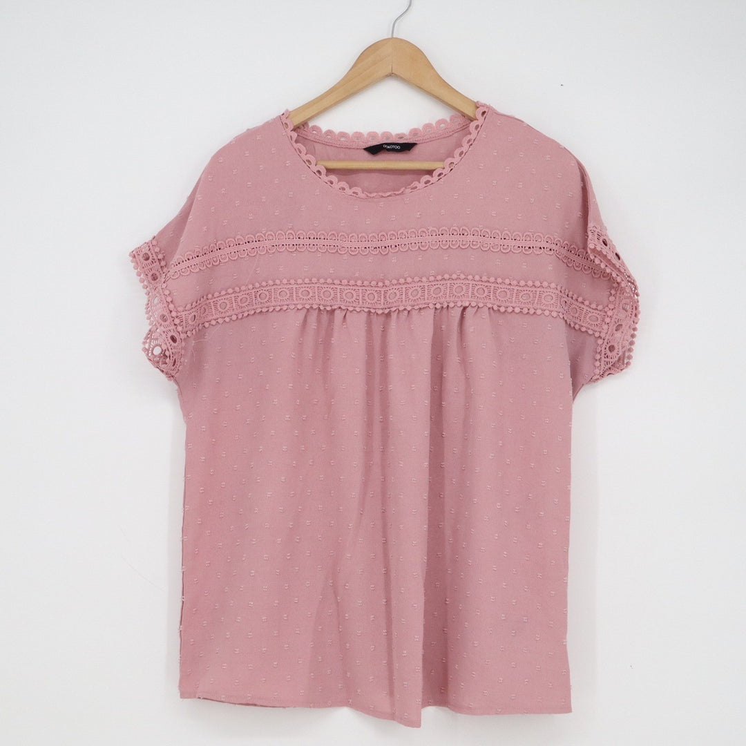 Dokotoo Womens L Dusty Rose Pink Swiss Dot Crochet Lace Button Back Blouse Top