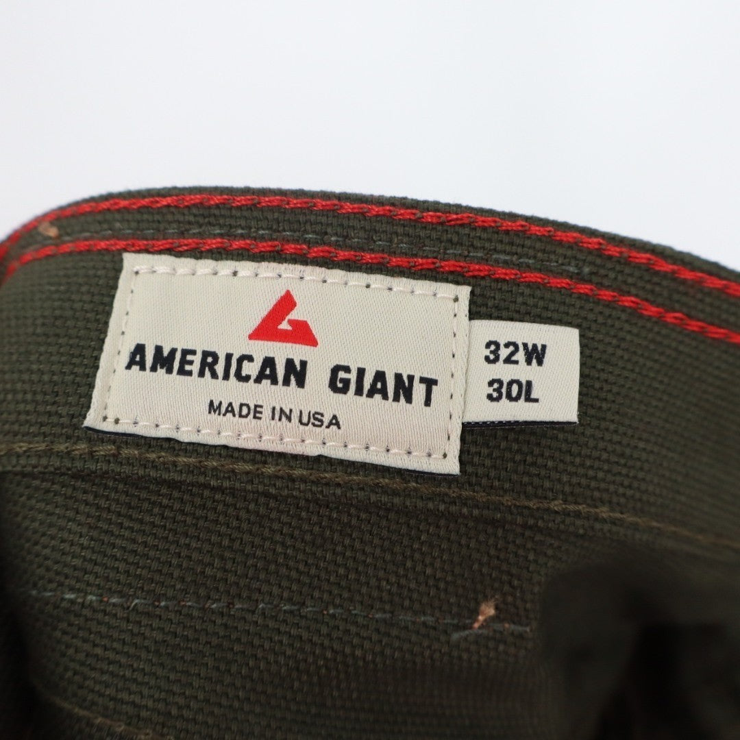 American Giant Roughneck Pants Mens 32x30 Green Cotton Stretch Canvas Workwear
