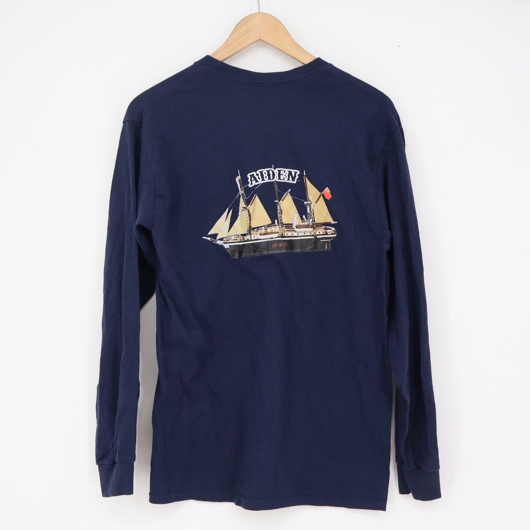 Gildan Heavy Cotton Navy Blue Long Sleeve Graphic T-Shirt Aiden Ship Mens Medium