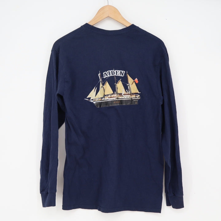 Gildan Heavy Cotton Navy Blue Long Sleeve Graphic T-Shirt Aiden Ship Mens Medium