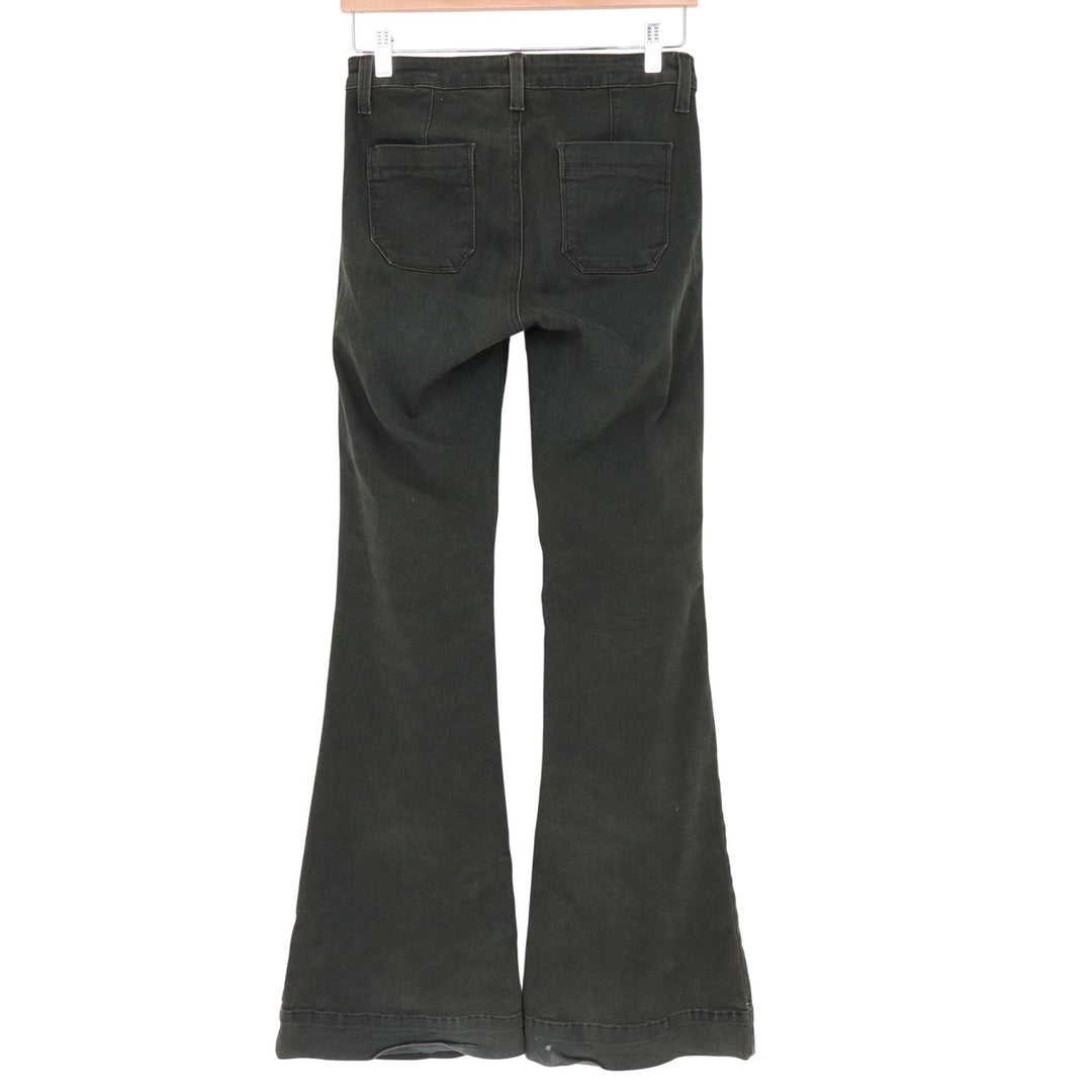 Just Black Jeans Womens 28 Flare Dark Olive Green High Rise Patch Pocket