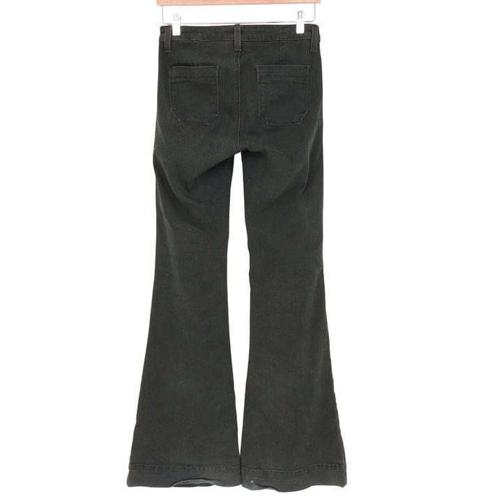 Just Black Jeans Womens 28 Flare Dark Olive Green High Rise Patch Pocket