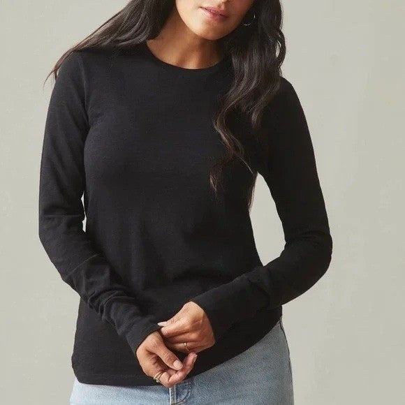 American Giant Womens Black Long Sleeve Crew Neck T Shirt Top Size M Made in USA