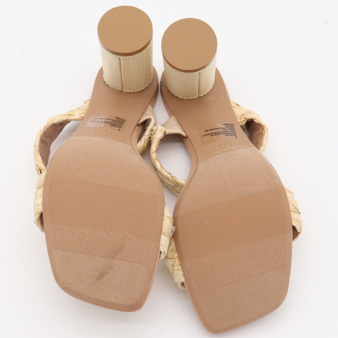 A New Day Braided Raffia Block Heel Mules Beige Square Toe Sandals Womens Size 8