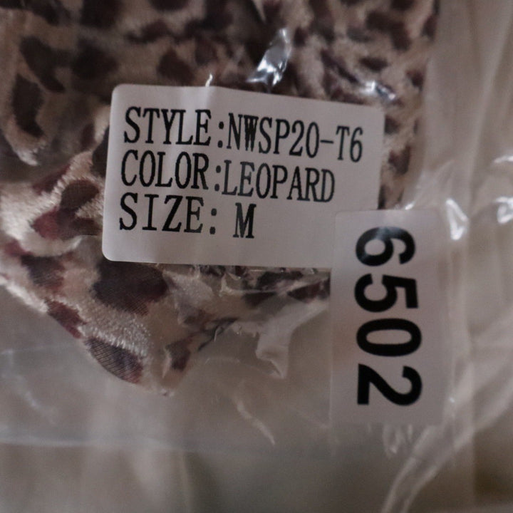 Naked Wardrobe Leopard Print Long Sleeve Front Knot Crop Top Women's M