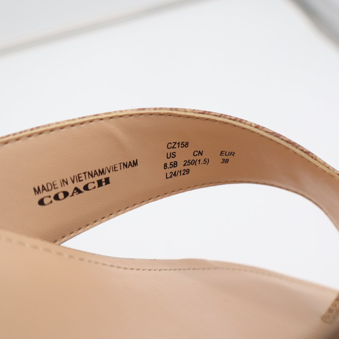 Coach Bridgette Signature Thong Sandals Tan Monogram Flip Flops Women's 8.5B
