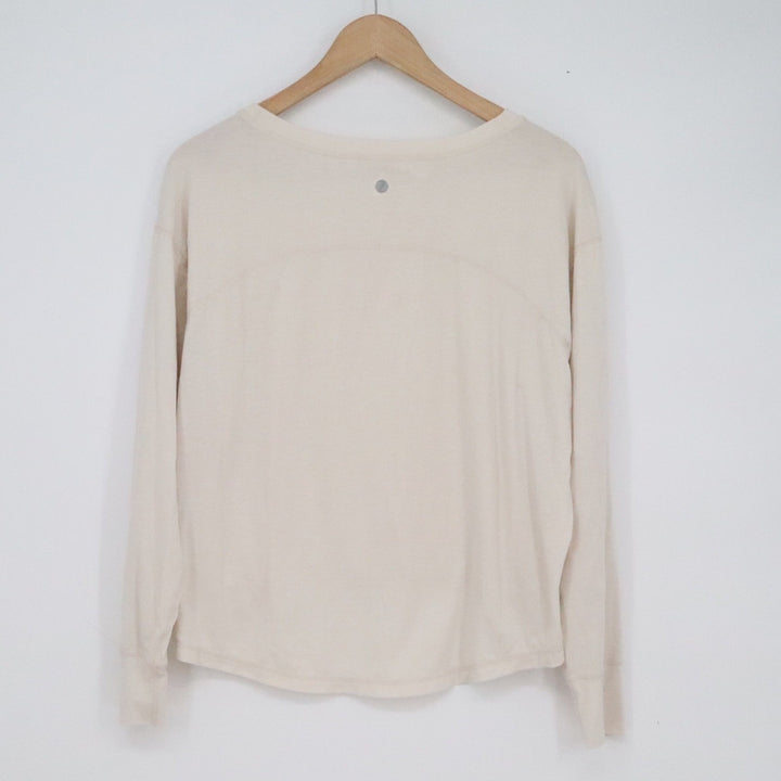 Zella Womens Cream Long Sleeve Relaxed Fit High Low Athleisure Top XS