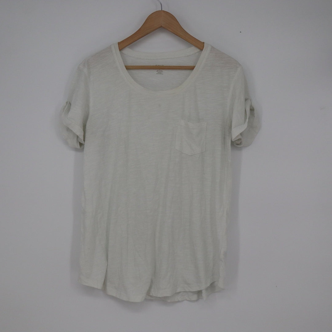 ana A New Approach Womens White Slub Knit Pocket Tee Scoop Neck Shirt Size L