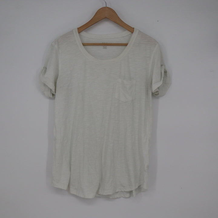ana A New Approach Womens White Slub Knit Pocket Tee Scoop Neck Shirt Size L