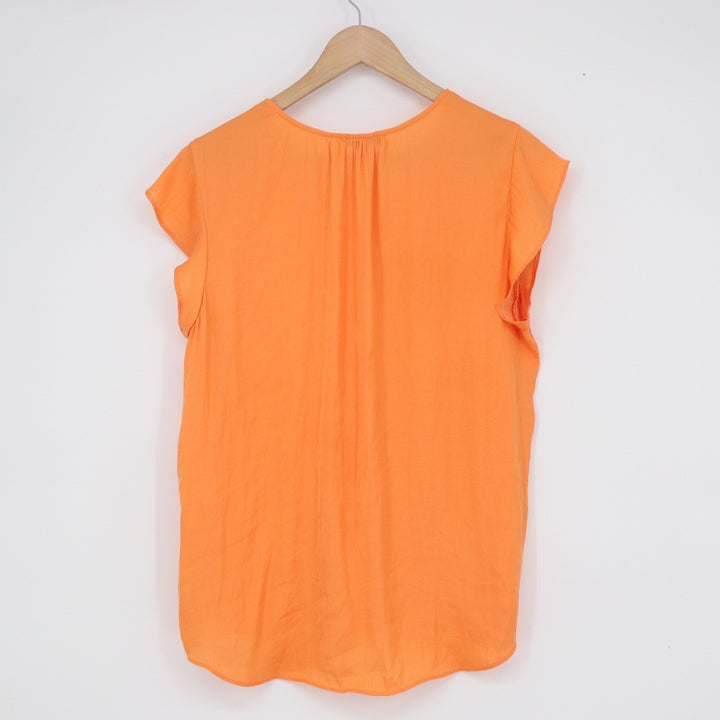 Maison d'Amélie Orange Cap Sleeve V-Neck Henley Blouse Size L