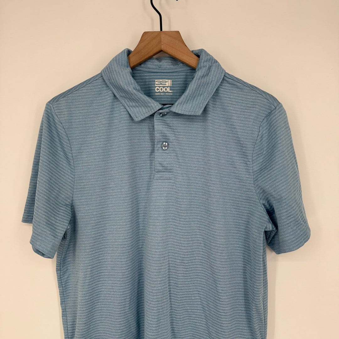 32 Degrees Cool Mens Blue Striped Short Sleeve Polo Shirt Size M