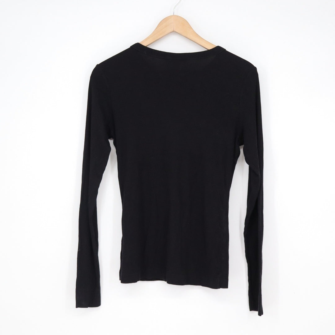 H&M Black Ribbed Long Sleeve Crewneck Top Modal Cotton Blend Size M