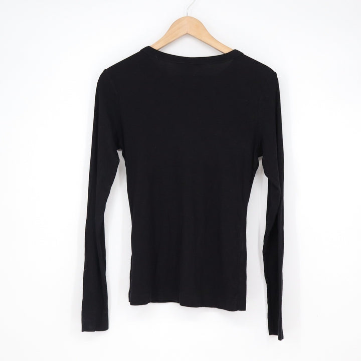H&M Black Ribbed Long Sleeve Crewneck Top Modal Cotton Blend Size M