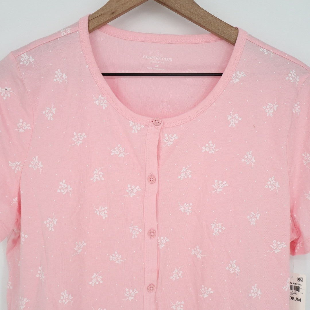 Charter Club Intimates Cropped Pajama Shirt Womens Medium Pink Floral Stretch