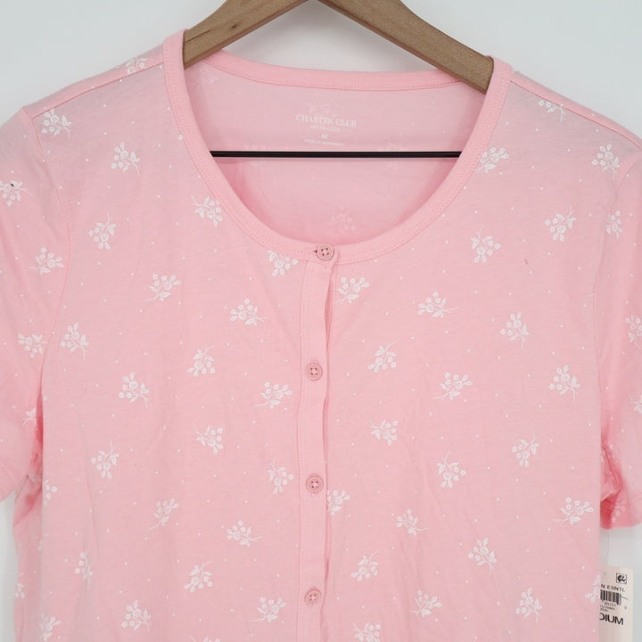 Charter Club Intimates Cropped Pajama Shirt Womens Medium Pink Floral Stretch