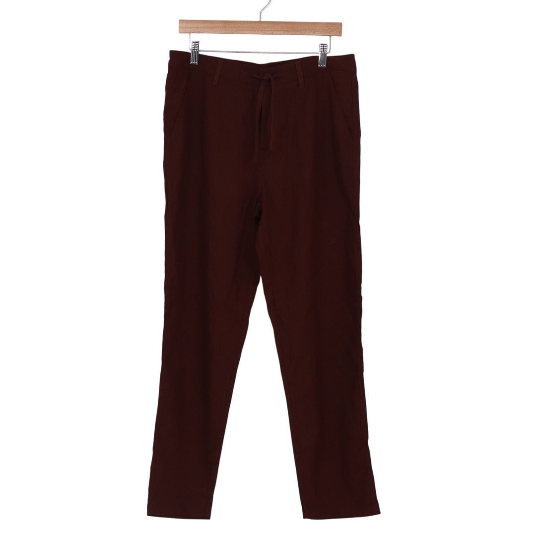 Willit Mens Linen Cotton Blend Drawstring Pants 32x30 Burgundy Maroon Straight