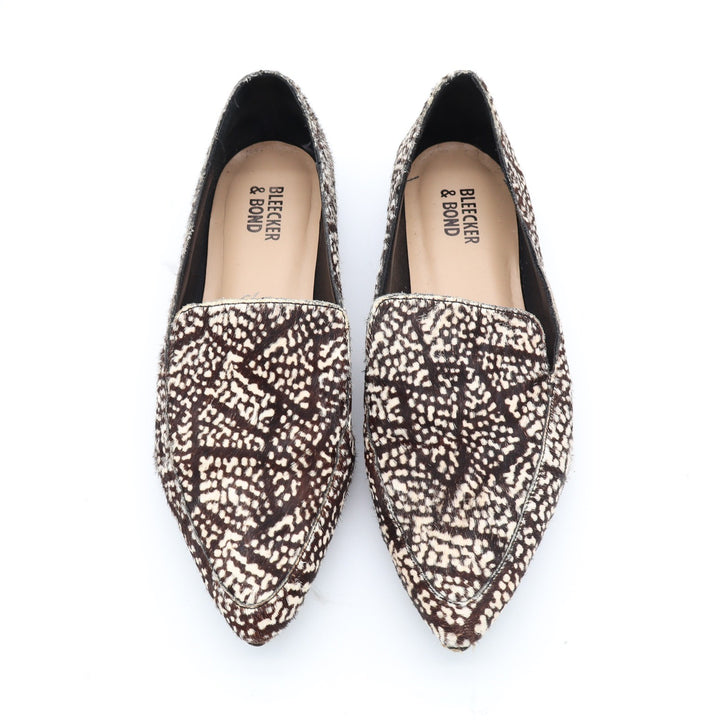 Bleecker & Bond Sonia Brown White Calf Hair Animal Print Pointed Toe Loafers 6M