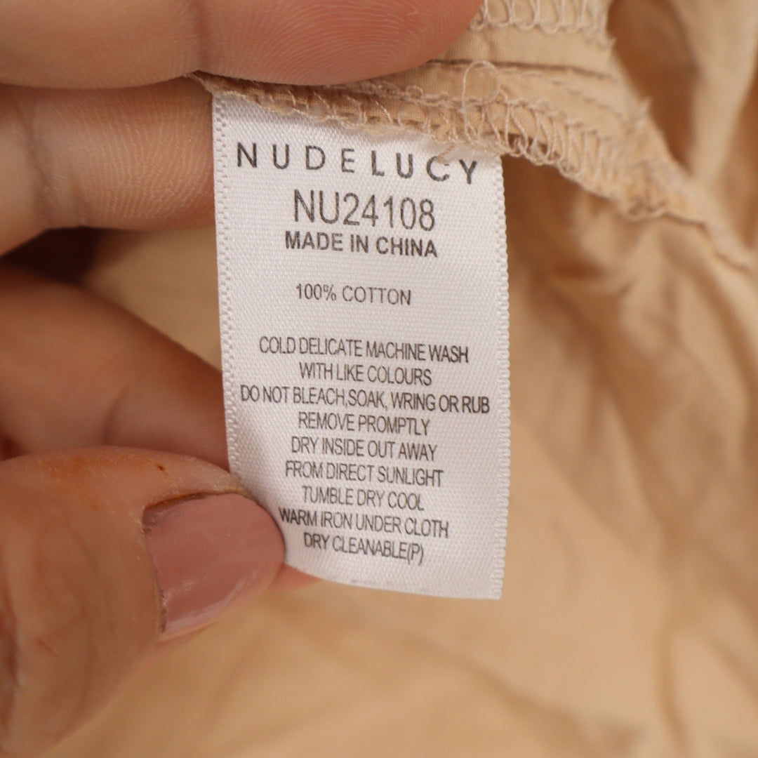 Nude Lucy Womens Tan Beige Cotton Button Down Shirt Oversized Size S
