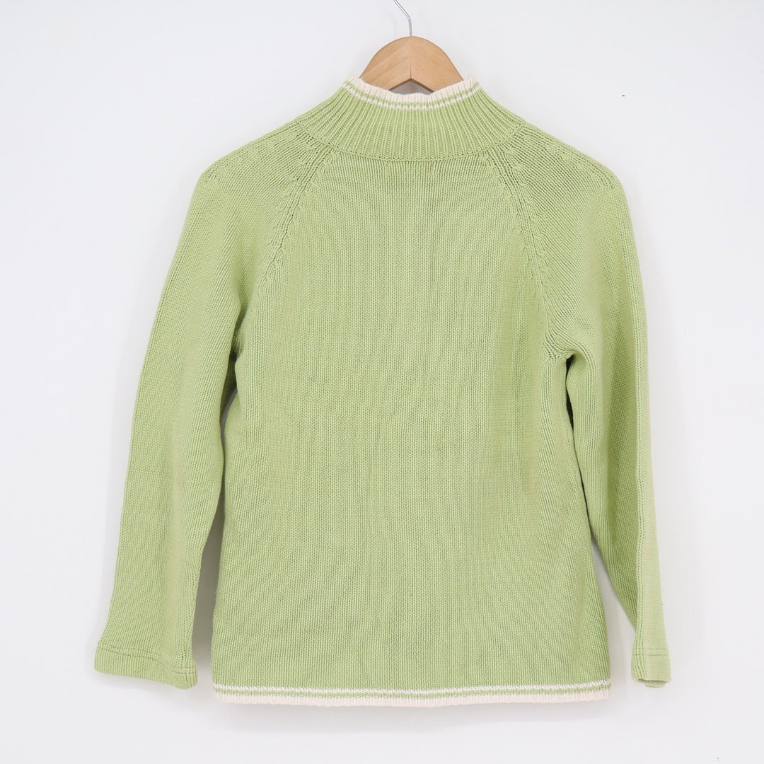 Anne Klein Sport Lime Green Quarter Zip Cotton Blend Sweater Mock Neck Medium