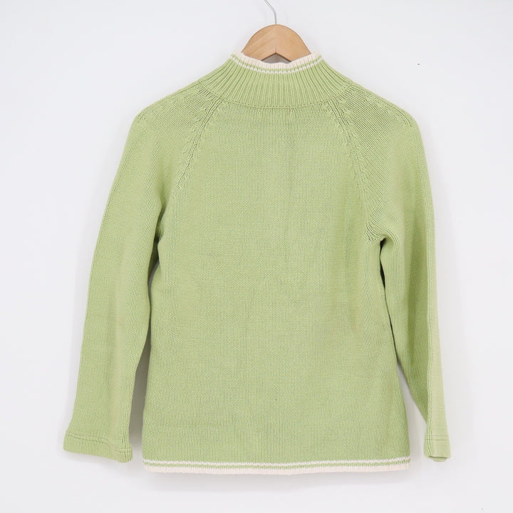 Anne Klein Sport Lime Green Quarter Zip Cotton Blend Sweater Mock Neck Medium