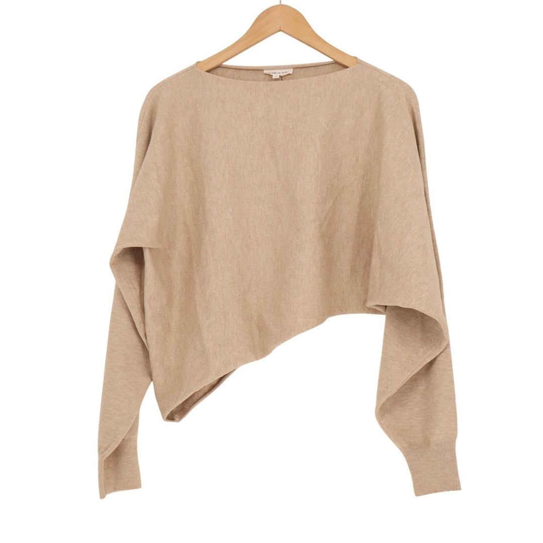 Mimosa Sweater Womens S Beige Tight Knit Boat Neck Dolman Sleeve Asymmetric Hem